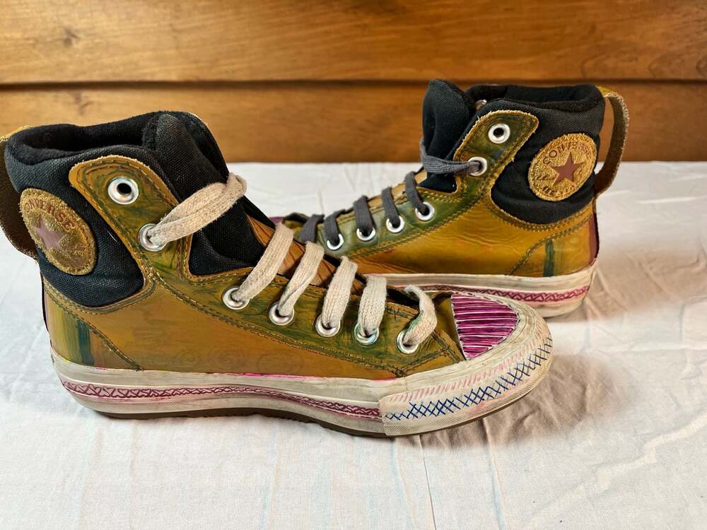 Converse Counter Climate Leather High Top Painted Custom Art Sneakers 3.5